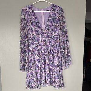 Floral Long Sleeve Dress - Purple